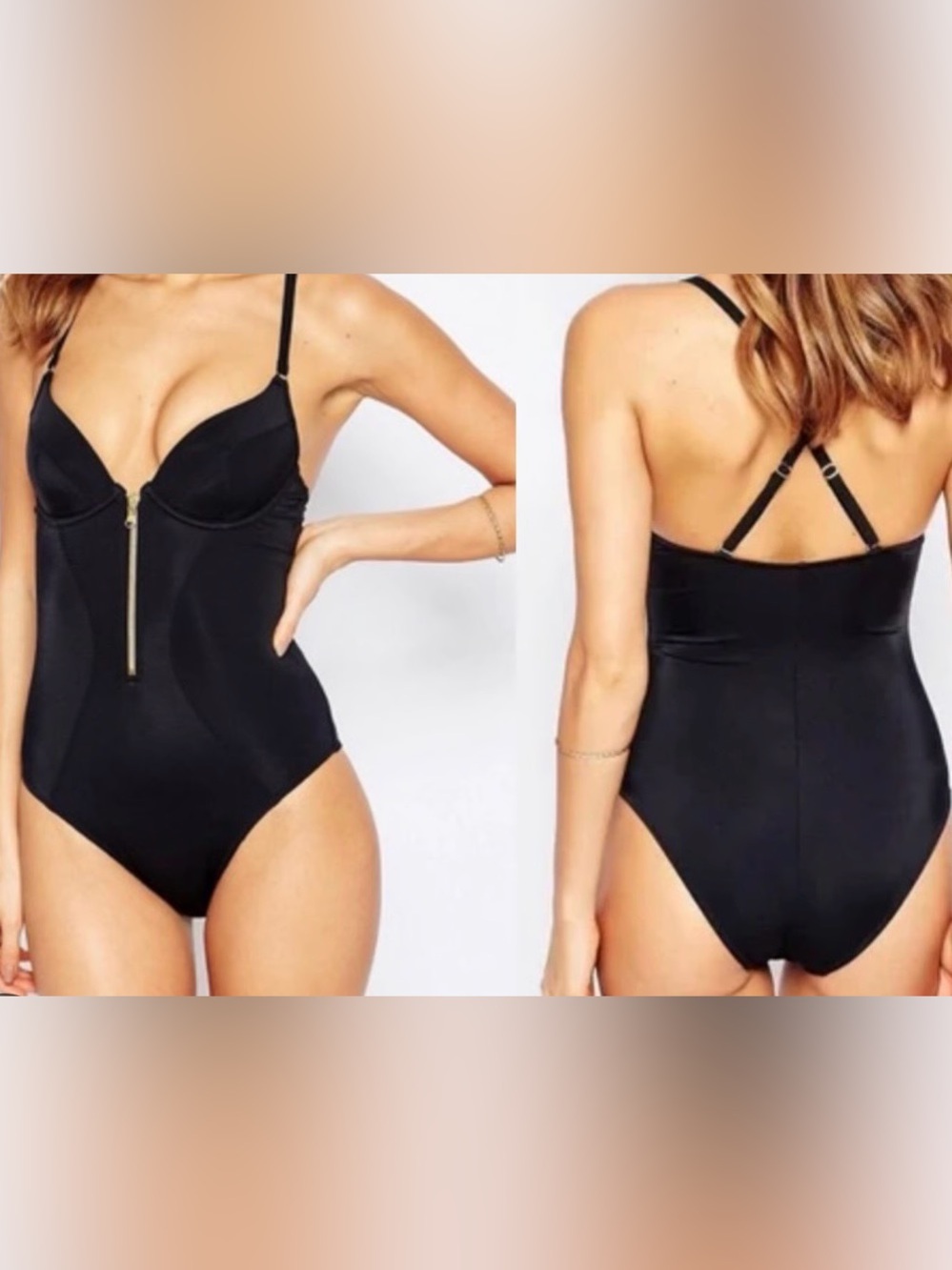 NWT - Agent Provocateur L’Agent Allecra Black Underwire Swimsuit Gold Zip S